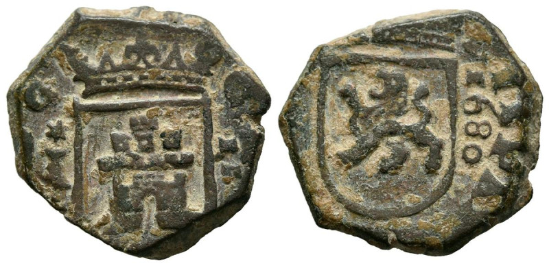 CARLOS II (1665-1700). 2 Maravedís. (Ae.5,41g/20mm). 1680. Cuenca (Cal-2019-60)....