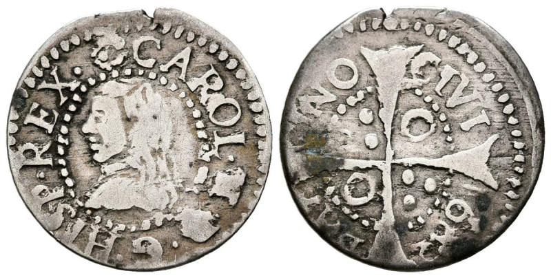 CARLOS II (1665-1700). 1 Croat. (Ar. 1,86g /21mm). 1682. Barcelona. (Cal-2019-20...