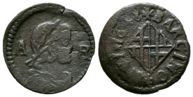 GUERRA DELS SEGADORS (1640-1652). Ardite. (Ae. 1,41g/17mm). 1648. Barcelona. (Cal-2019-34). MBC-.