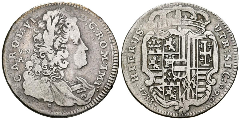 CARLOS III, El Pretendiente. (1700-1714). 60 Grana (Ar. 12,34g-34mm). 1733. Nápo...