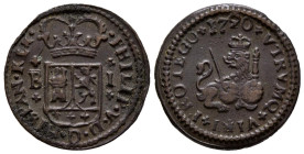 FELIPE V (1700-1746). 1 Maravedi. (Ae. 2,36g/19mm). 1720. Barcelona. (Cal-2019-45). MBC+.
