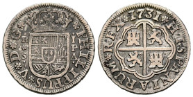 FELIPE V (1700-1746). 1 Real. (Ar. 2,84g/19mm). 1731. Sevilla PA. (Cal-2019-655). MBC+. Limpiada.