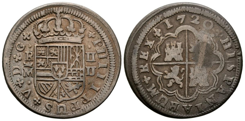 FELIPE V (1808-1833). 2 Reales (Ar. 4,75g/28mm). 1720. Madrid JJ. (Cal-2019-773)...
