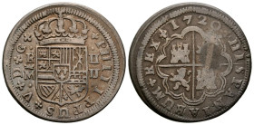 FELIPE V (1808-1833). 2 Reales (Ar. 4,75g/28mm). 1720. Madrid JJ. (Cal-2019-773). Ensayador en una línea. MBC/MBC-. Escasa.