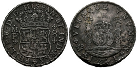 FELIPE V (1746-1759). 8 Reales (Ar. 26,70g/38mm). 1741. México MF. (Cal-2019-1458). BC+. Oxidaciones y defecto en canto. Bonita pátina oscura. BC+.