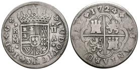 LUIS I (1724). 2 Reales. (Ar. 4,75g/28mm). 1724. Madrid A. (Cal-2019-20). MBC-/BC+. Escasa.