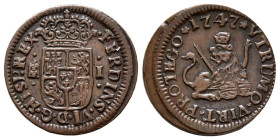 FERNANDO VI (1746-1759). 1 Maravedi. (Ae. 1,16g/16mm). 1747. Segovia. (Cal-2019-19). EBC.