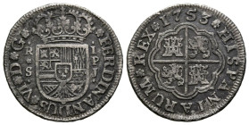 FERNANDO VI (1746-1759). 1 Real. (Ar. 2,44g/20mm). 1753. Sevilla PJ. (Cal-2019-237). MBC-.