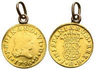 FERNANDO VI (1746-1759). 1/2 Escudo. (Au. 1,85g/18mm). 1756. Madrid JB. (Cal-2019-560). MBC. Colgada. Usada como joya.