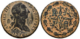 CARLOS III (1759-1788). 8 Maravedís (Ae. 11,62g/31mm). 1776. Segovia. (Cal-2019-73). MBC. Escasa.
