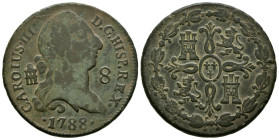 CARLOS III (1759-1788). 8 Maravedís (Ae. 11,81g/31mm). 1788. Segovia. (Cal-2019-85). BC+/MBC-.
