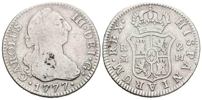 CARLOS III (1759-1788). 2 Reales. (Ar. 5,61g/27mm). 1777. Madrid PJ. (Cal-2019-6...