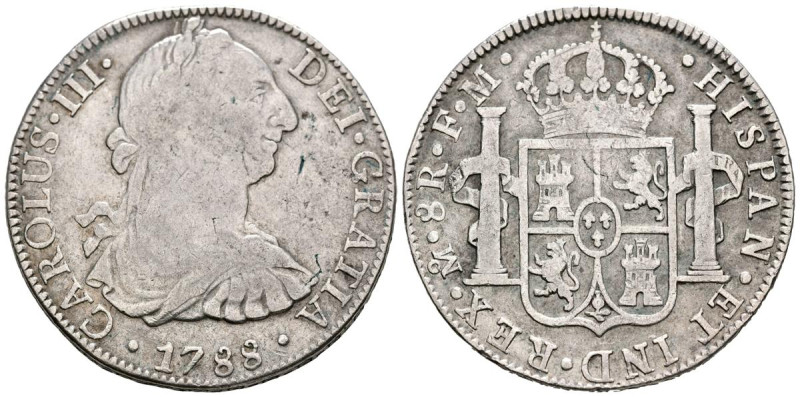 CARLOS III (1759-1788). 8 Reales (Ar. 26,74g/38mm). 1788. México FM. (Cal-2019-1...