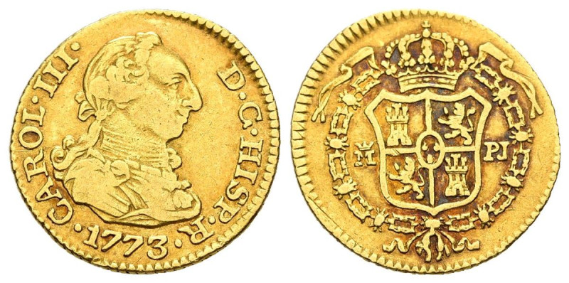 CARLOS III (1759-1788). 1/2 Escudo (Au. 1,76g/15mm). 1773. Madrid PJ. (Cal-2019-...