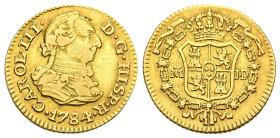 CARLOS III (1759-1788). 1/2 Escudo (Au. 1,74g/15mm). 1784. Madrid JD. (Cal-2019-1277). MBC/MBC+.