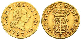 CARLOS III (1759-1788). 1/2 Escudo (Au. 1,73g/15mm). 1767. Sevilla VC. (Cal-2019-1296).Cara de rata. MBC+. Escasa.