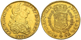 CARLOS III (1759-1788). 8 Escudos. (Au. 26,97g/37mm). 1771. Lima JM. Segundo tipo de cara de rata. (Cal-2019-1926). MBC+. Precioso tono. Ligeras rayit...