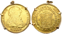 CARLOS III (1759-1788). 8 Escudos. (Au. 27,58g/37mm). 1788. Sevilla C. (Cal-2019-2194). MBC-. Reproducción de joyería de 18 Quilates colgada y utiliza...