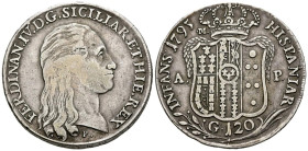 FERNANDO IV DE NÁPOLES (1759-1816). 120 Grana (Ar. 27,43g/39mm). 1795. Nápoles P-M/A-P. (Vicenti-297). Infante de España y tercer hijo de Carlos III. ...