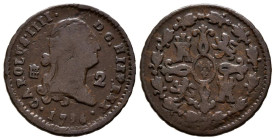 CARLOS IV (1788-1808). 2 Maravedís (Ae. 2,65g/20mm). 1796. Segovia. (Cal-2019-31). MBC-.