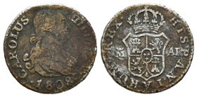 CARLOS IV (1788-1808). 1/2 Real. (Ar. 1.29g/14mm). 1808. Madrid AI. (Cal-2019-269). BC.