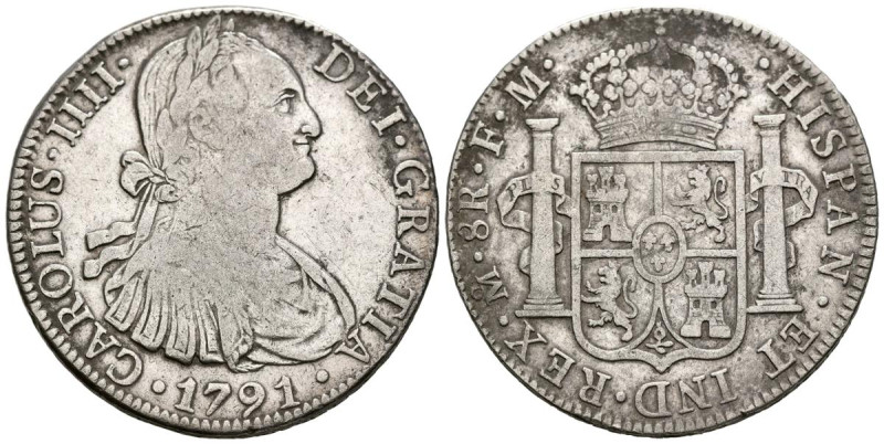 CARLOS IV (1788-1808). 8 Reales. (Ar. 26,75g/ 38mm). 1791. México FM. (Cal-2019-...