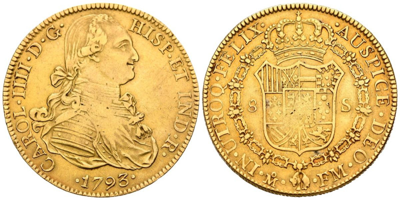 CARLOS IV (1788-1808). 8 Escudos (Au. 27,00g/37mm). 1793. México FM. (Cal-2019-1...