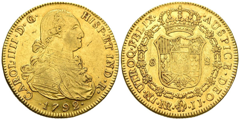 CARLOS IV (1788-1808). 8 Escudos. (Au. 26,93g/38mm). 1792. Santa Fe de Nuevo Rei...