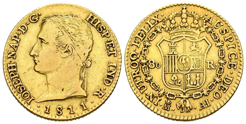 JOSÉ NAPOLEÓN (1808-1813). 80 Reales (Au. 6,68g/22mm). 1811. Madrid AI. (Cal-201...