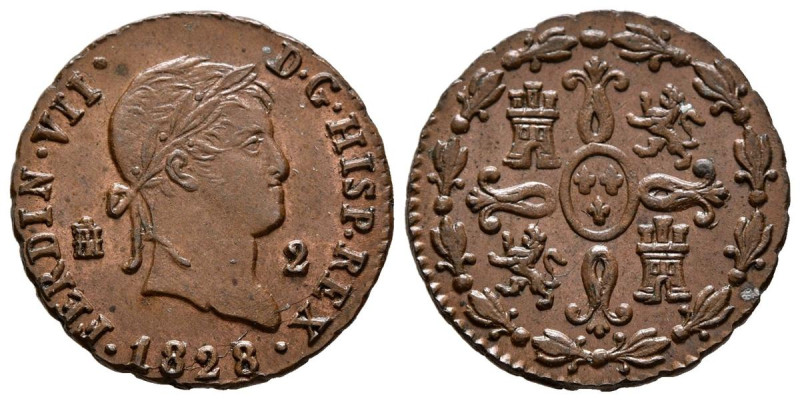 FERNANDO VII (1808-1833). 2 Maravedís. (Ae. 2,42g/19mm). 1828. Segovia. (Cal-201...