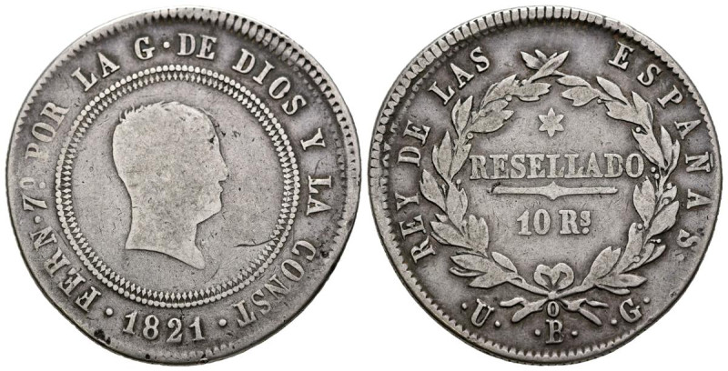 FERNANDO VII (1808-1833). 10 Reales. (Ar. 13,03g/34mm). 1821. Bilbao UG. (Cal-20...