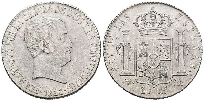 FERNANDO VII (18080-1833). 20 Reales. (Ar. 26,95g/38mm). 1822. Madrid SR. (Cal-2...