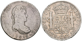 FERNANDO VII (1808-1833). 8 Reales. (Ar. 26,56g/39mm). 1818. Mexico JJ. (Cal-2019-1333). BC+/MBC-.