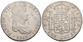 FERNANDO VII (1808-1833). 8 Reales. (Ar. 27,17g/38mm). 1817. Potosí PJ. (Cal-2019-1381). EBC. Restos de brillo original. Magnífico ejemplar.