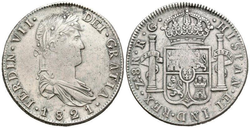 FERNANDO VII (1808-1833). 8 Reales. (Ar. 26,66g/38mm). 1821. Zacatecas RG. (Cal-...