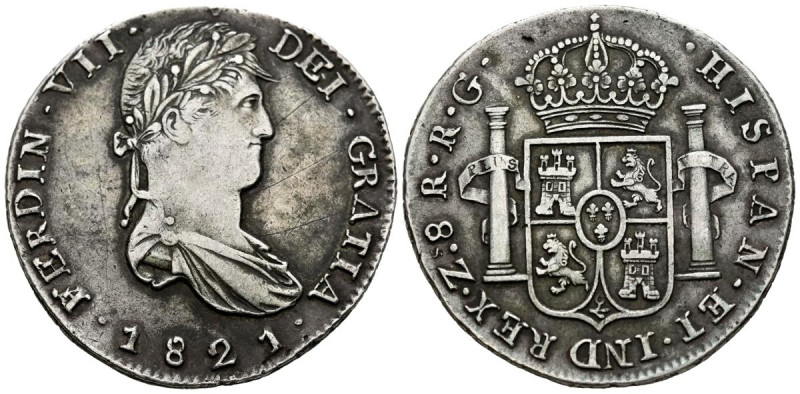 FERNANDO VII (1808-1833). 8 Reales. (Ar. 27,20g/39mm). 1821. Zacatecas RG. (Cal-...