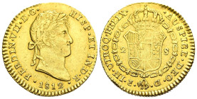 FERNANDO VII (1808-1833). 2 Escudos (Au. 6,71g/23mm). 1812. Cádiz CI. Busto laureado. (Cal-2019-1578). Marca de ceca pequeña. EBC-/MBC+. Escasa.