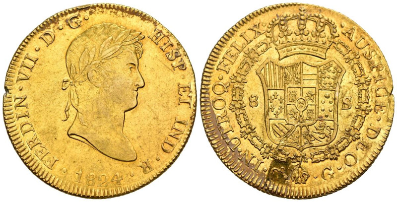 FERNANDO VII (1808-1833). 8 Escudos. (Au. 27,00g/37mm). 1824. Cuzco G. (Cal-2019...
