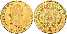 FERNANDO VII (1808-1833). 8 Escudos. (Au. 27,00g/37mm). 1817. México JJ. (Cal-2019-1795). EBC/EBC+. Precioso ejemplar, manteniendo restos de brillo or...