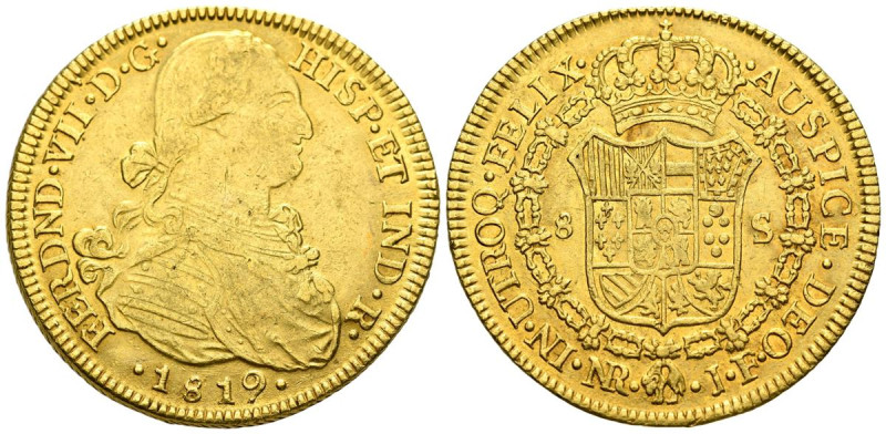 FERNANDO VII (1808-1833). 8 Escudos (Au. 27,01g/38mm). 1819. Santa Fe de Nuevo R...