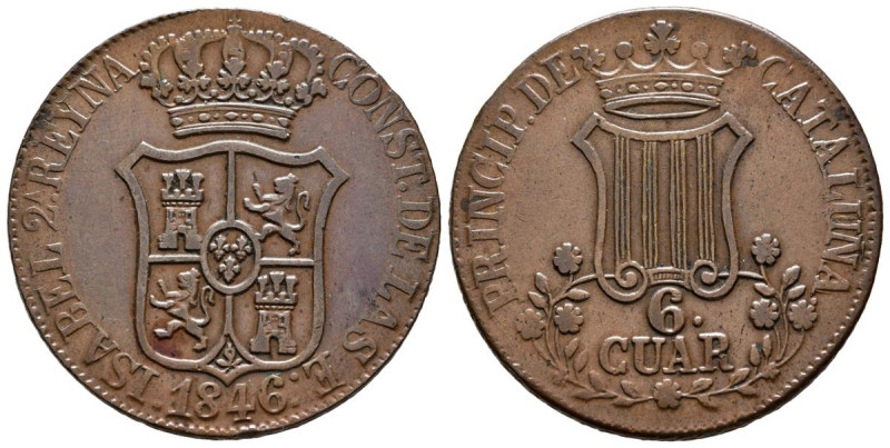 ISABEL II (1833-1868). 6 Cuartos. (Ae. 14,30g/32mm). 1846. Barcelona. (Cal-2019-...
