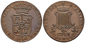 ISABEL II (1833-1868). 6 Cuartos. (Ae. 14,30g/32mm). 1846. Barcelona. (Cal-2019-27). Flores de 7 pétalos. MBC+. Precioso tono.