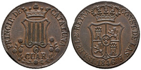 ISABEL II (1833-1868). 6 Cuartos (Ae. 13,53g/33mm). 1846. Barcelona. (Cal-2019-31). Flores de 7 pétalos. EBC. Escasa así.