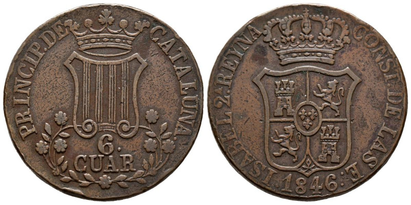 ISABEL II (1833-1868). 6 Cuartos (Ae. 14,12g/32mm). 1846. Barcelona. (Cal-2019-3...