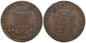 ISABEL II (1833-1868). 6 Cuartos (Ae. 14,12g/32mm). 1846. Barcelona. (Cal-2019-31). Flores de 7 pétalos. MBC. Escasa.