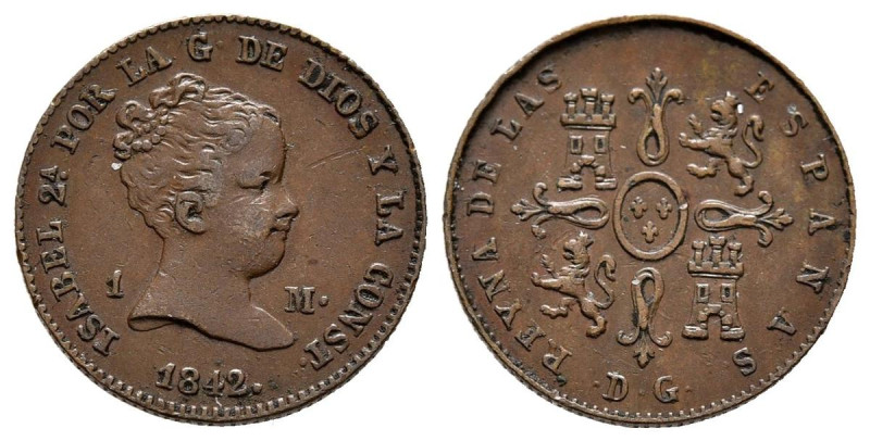 ISABEL II (1833-1868). 1 Maravedi. (Ae. 1,15g/15mm). 1842. Segovia. (Cal-2019-35...