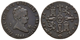 ISABEL II (1833-1868). 2 Maravedís. (Ae. 2,11g/18mm). 1849. Segovia. (Cal-2019-61). MBC+.