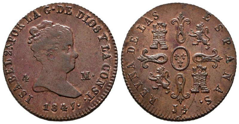 ISABEL II (1833-1868). 4 Maravedís (Ae. 5,43g/23mm). 1847. Jubia. (Cal-2019-73)....