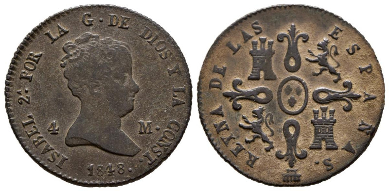 ISABEL II (1833-1868). 4 Maravedís. (Ae. 4,76g/24mm). 1848. Segovia. (Cal-2019-9...