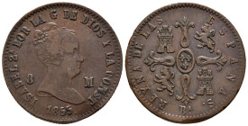 ISABEL II (1833-1868). 8 Maravedís (Ae. 10,67g/29mm). 1855. Barcelona. (Cal-2019-98). MBC+. Escasa.